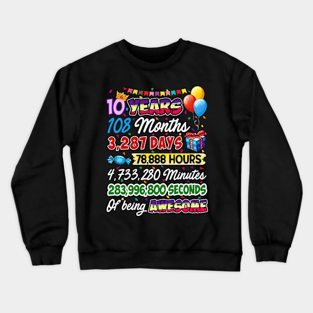 10 Years Old Being Awesome 10th Birthday Crewneck Sweatshirt by Manonee